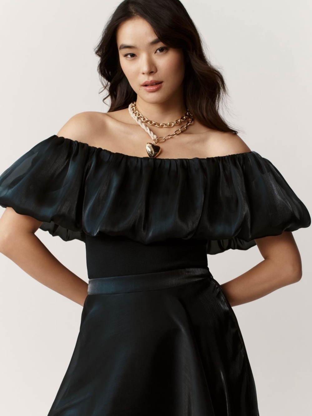 NWT Off-Shoulder Bubble Blouse Black | Anthropologie | XS
